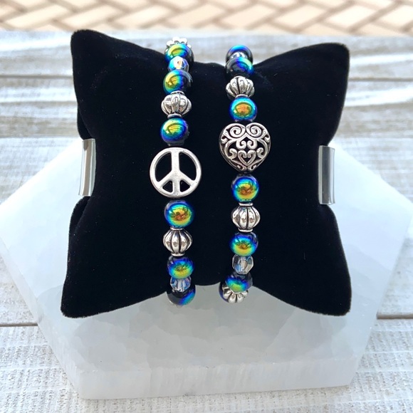 Silver Peace & love rainbow beads set bracelets - Picture 4 of 10